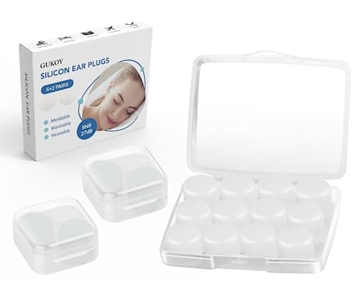 8 Pairs Silicone Ear Plugs for Sleeping, Reusable Waterproof Moldable SNR = 27dB Noise Cancelling Premium EarPlugs for Sleeping, Shooting, Airplanes, Concerts, Mowing, Studying, Swimming(White)