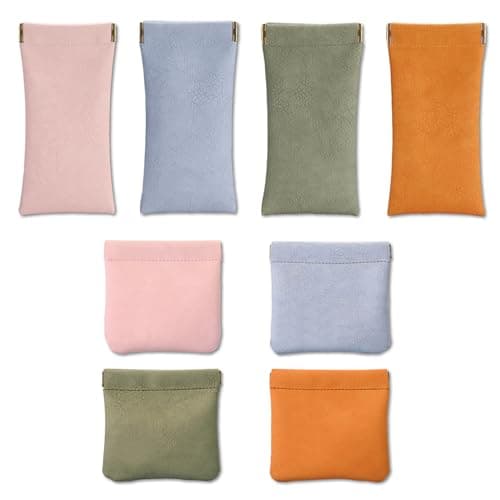 8Pcs Pocket Cosmetic Bag, 2 Size Small Makeup Bag for Purse, Squeeze Top Self-Closing Travel Mini Makeup Pouch for Women, Portable PVC Leather Small Storage Bag for Cosmetics Headphones Jewelry
