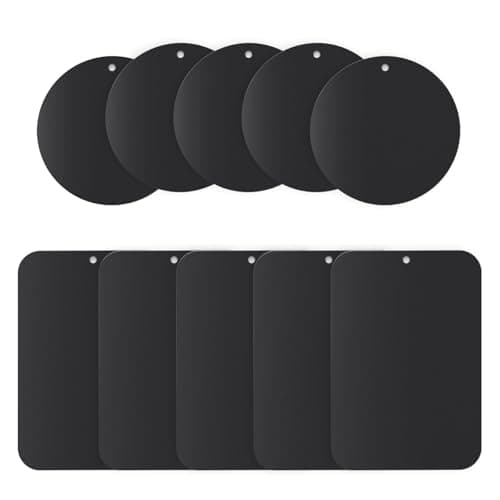 APPS2Car Universal Metal Plates for Magnetic Car Phone Mounts/Holders, 10 Strong Adhesive Discs (5 Round+5 Rectangle)