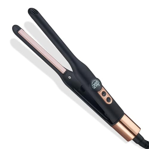 Hair Straightener with Extra Slim Plates, Mini Pencil Flat Iron for Short Hair, Pixies, Bangs, Small Curls & Beard, Digital Display, 5 Temp Settings 120-200°C, Fast Heat Up (Black)