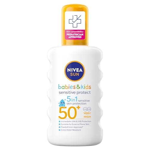 NIVEA SUN Kids Protect & Sensitive Spray (200ml) Sunscreen Spray with SPF 50+, Kids Suncream for Sensitive Skin, Immediately Protects Against Sun Exposure