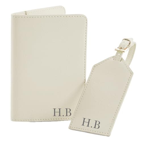 Daytripper Personalised Passport Holder & Luggage Tag, Custom Initials, Leather Luggage Set, Travel Essentials, Honeymoon, Newly Weds, Passport Cover, Travel Wallet (Oyster)