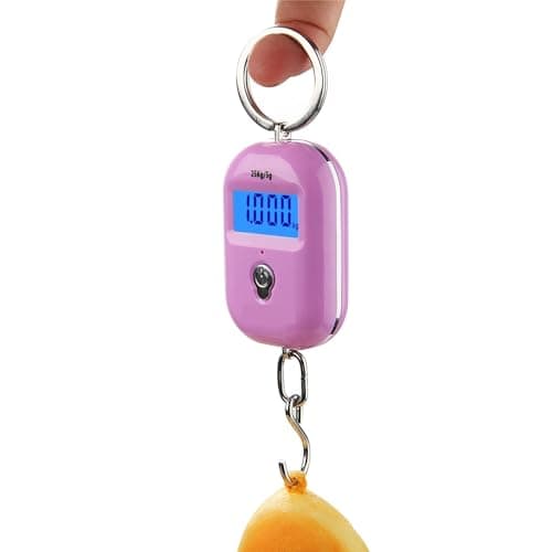 Portable Digital La Weight Scale 25kg Capaci Electronic Hook Scale with LCD Display 5 Pack Mini Handheld Travel Bag Weighing Scales (Red)