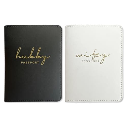 Mr and Mrs Passport Wallet, Wedding Gifts for Couples 2025, Passport Holder for Travel, Honeymoon Travel Essentials, Wife & Hubby, 4*6, Classic