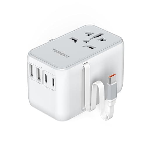 TESSAN Universal Travel Adapter Built-in 35W USB-C Cable, UK for EU/US/AU