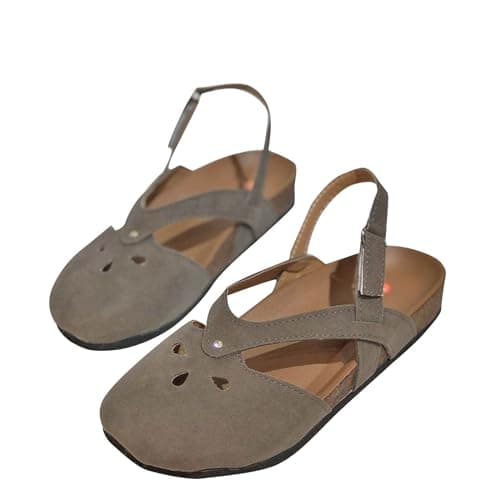 Womens Closed Toe Sandals Casual Comfort Wide Fit Ladies Flat Slippers Breathable Non-Slip Stylish Large Size Retro Strappy Sandals Indoor Outdoor