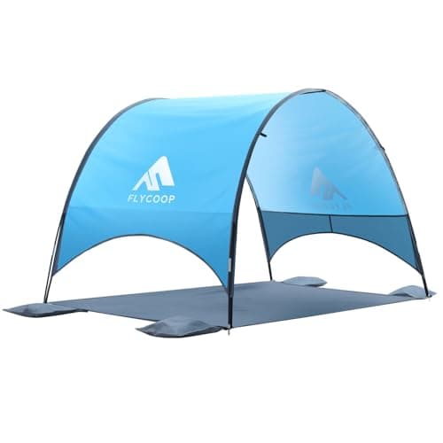Flycoop 2026 Upgrade Beach Umbrella with UPF 50+ UV Protection – Compact & Portable Beach Tent Canopy with 360° Ventilation, Wind Ropes & Stakes – Family, Travel, Backyard, Park Shade