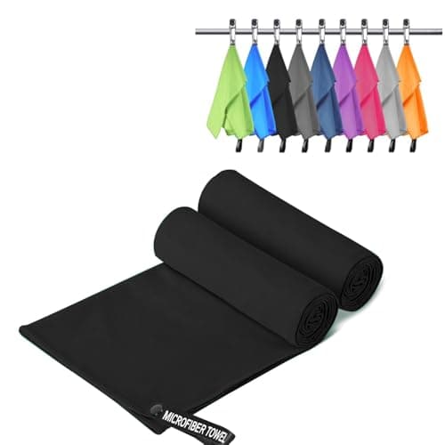 InfiniZer Gym Towel 2/3-Pack, Quick-Dry Microfibre Towel for Sports, Gym, Beach & Camping, Ultra-Lightweight & Portable (Black*2, S+M((11.8 * 15.7+31.5 * 15.7In))