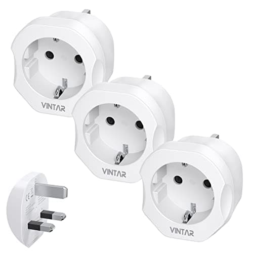 VINTAR EU to UK Plug Adapter 3 Pack, 2 Pin to 3 Pin Adapter Plug UK, White