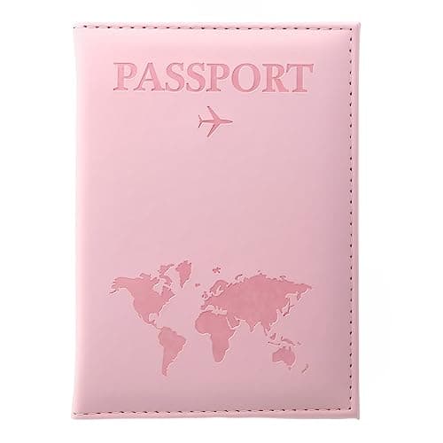 SamHeng Map Passport Holder, Portable Universal Passport Cover for Women Men, PU Leather Airplane Travel Wallet Case Organiser for Passport Credit Cards Boarding Passes (Pink)