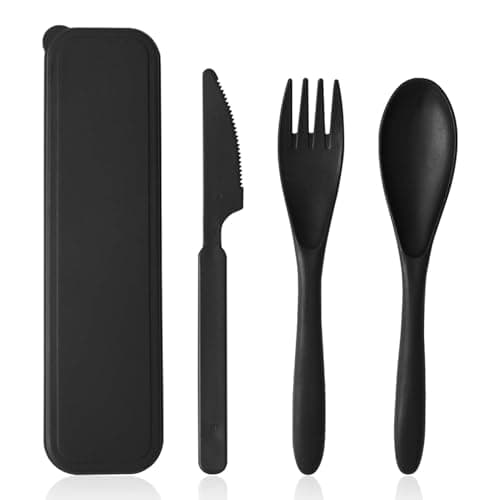 Travel Utensil Set with Case, Plastic Cutlery Sets