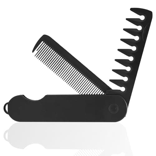 2-in-1 Folding Pocket Comb Plastic Flip Design Beard Comb for Men Fine & Wide Teeth Portable Anti-static Styling Tool for Hair Moustache & Beard Grooming Travel & Daily Use