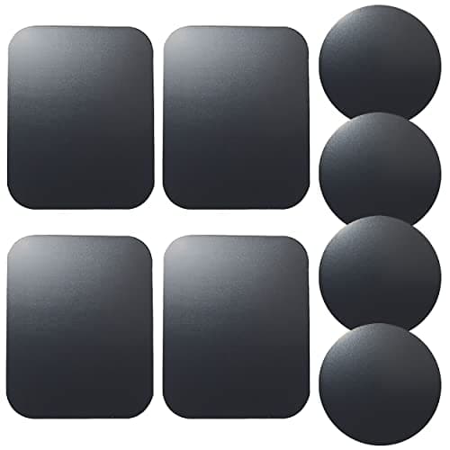 SALEX Replacement Metal Plates Set (8 Pack) for Magnetic Car Phone Holders, Wall, Air Vent Mounts, Cases, Magnets. Kit of 4 Black Round and 4 Rectangular Iron Discs Without Holes. 3M Adhesive Backing.