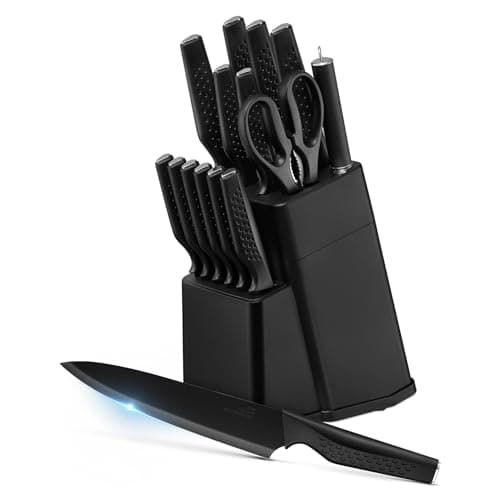 Onader Kitchen Knife Set with Block, 15Pcs Stainless Steel Sharp Knife Set
