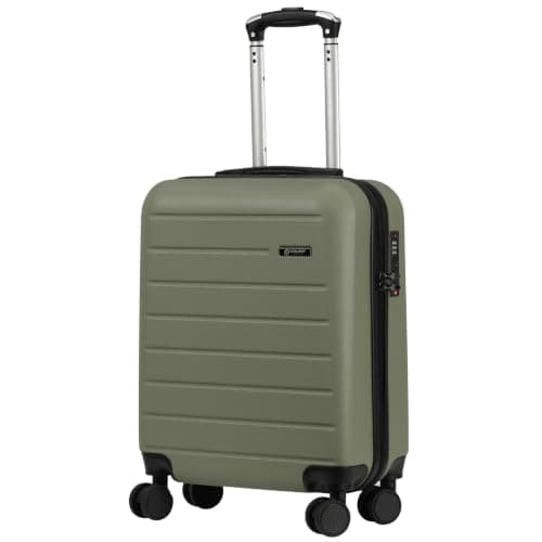 Rocklands® Lightweight 4 Wheel Hard Shell Luggage Suitcase Ryanair Cabin Carry on Travel Bag 55x40x20 (Olive Green)