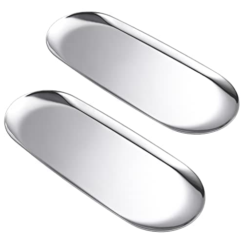 Set of 2 Multi-Purpose Oval Stainless Steel Tray – Mirror-Polished,Jewelry & Perfume Storage, Bathroom Organizer, Coffee Table Tray, Candle Display, 23cm x 9.5cm, Silver