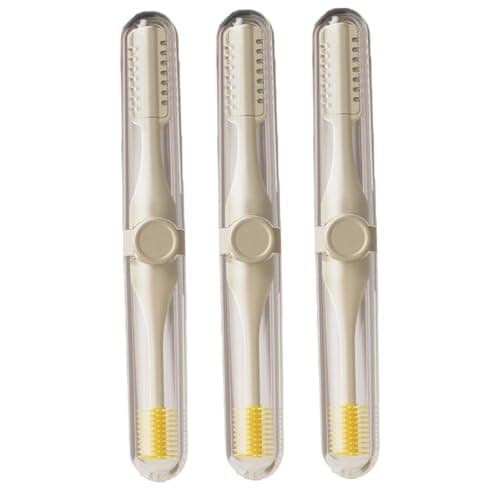 Nasal Hair Cutter for Men, 3pcs 2-in-1 Manual Nose Hair Trimmer & Ear Picker Set, Portable Nose Remover for Men & Women, Beige Nasal Cutter with Silicone Brush Daily & Travel Use