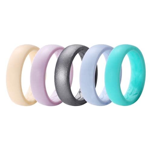 JewelryWe Women's 5PCS Silicone Rings: 5.4mm Breathable Sport Fitness Ring for Yoga Gym Hypoallergenic Wedding Bands