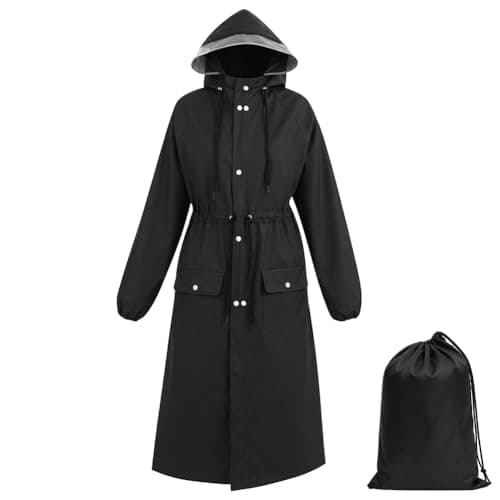 AUYAO Women Long Raincoats Waterproof Rain Coats Lightweight Rain Jackets LadiesQuick Dry Hooded Raincoat with Adjustable Drawstring Reusable Rainsuit Rain Poncho with Carry Bag for Camping Hiking-XL