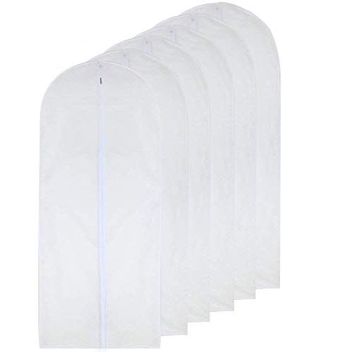 HomeClean Garment Bag Clear for Long Dress 60 x 153cm(24'' x 60'')(24'' x 60'') Moth Proof Garment Bags White Breathable Full Zipper Dust Cover for Clothes Storage Closet Pack Of 6