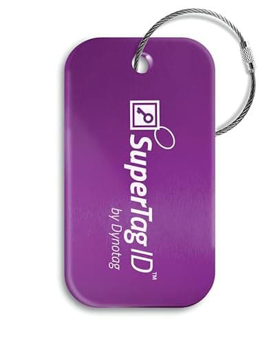 Dynotag® Sentry Series Solid Metal Web Enabled Smart Luggage ID Tag + Steel Loop, w. DynoIQ™ & Lifetime Recovery Service (Imperial Purple, Anodized Aluminum)