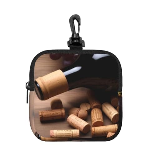 Mini Pouch with Carabiner, Neoprene Travel Makeup Bag with Zipper Tool Storage Pouch Wine Bottle Corks Grapes Coin Purse Portable Earbud Case Waterproof Card Holder Wallet for Women Men