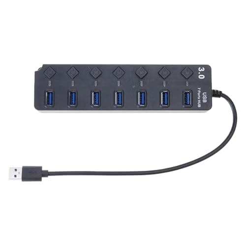USB3.0 Adapter with 7 Expandable Port Individual Switches, LED Indicators for Travel and Use USB Splitter Individual Switches USB Splitter