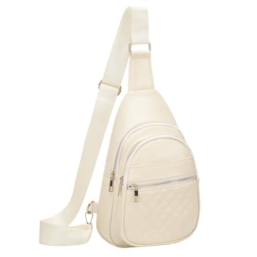 SUIKIHUM Anti Theft Crossbody Bags for Women, Travel Chest Sling Bag Casual Leather Handbags Lightweight Shoulder Bag Fanny Pack for Hiking,Sport,Gym, White