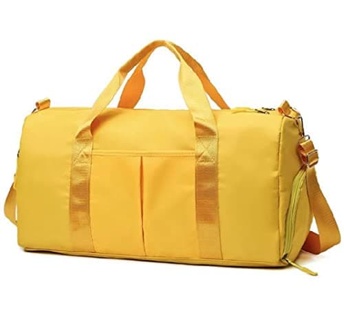 Men and Women's Travel Bag with Shoe Compartment Sports Tote Gym Bag Weekender Overnight Shoulder Bag, Yellow, Fashion