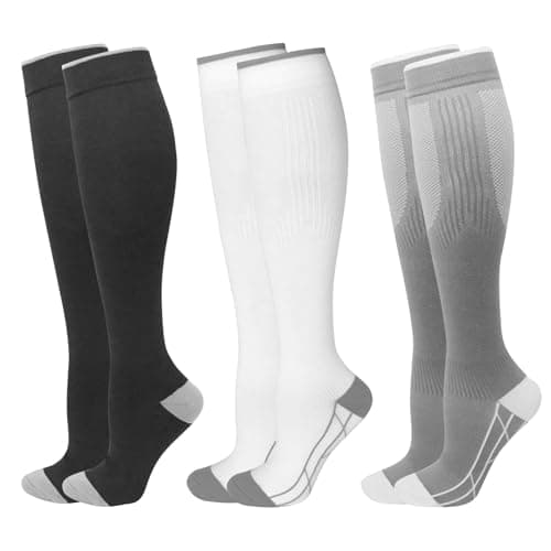 Rudfovn 3 Pairs Compression Socks for Women Men Flying, 20-30mmhg Knee High Travel Support Stockings, Ladies Flight Pressure Socks
