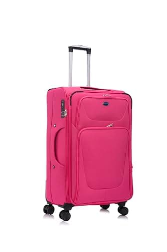Aerostar Large 29” Lightweight Softshell Expandable Suitcase, Integrated Combination Lock, 4 Wheels Check in Luggage for 23kg (Coral Pink, 112 litres)