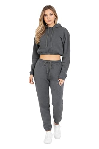 Bahob® Women’s Sportswear Set, 2 Pcs Women Tracksuit Hoodie Crop Top and Joggings Pants Leggings Yoga Gym Wear Tracksuits Activewear Set XS to XL (Large, WCTS-103-E)