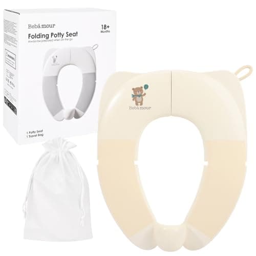 Bebamour Foldable Toddler Toilet Seat, Portable Travel Potty Training Seat with Non-Slip Pads & Splash Guard, Compact Lightweight Toilet Trainer for Boys & Girls, Fits Standard UK Toilets, Khaki