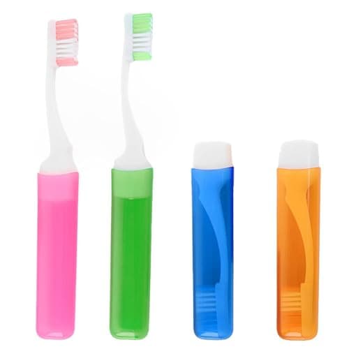 XFentech 4 Pieces Travel Toothbrush - Portable Toothbrush with Soft Bristles, Camping, Travel Mini Folding Toothbrus for Children Adult Oral Care (Pink, Blue, Green, Orange)