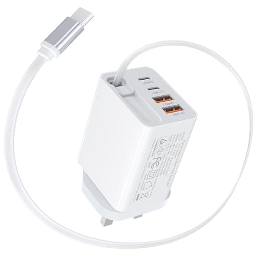 5-in-1 Retractable Gan Wall Charger Plug,40W USB C Fast Charger Block with 2.3ft Retractable Type C Cable,Multiport Phone Charger Travel Essentials Brick Power Adapter for iPhone 17/16,Galaxy S25/S24