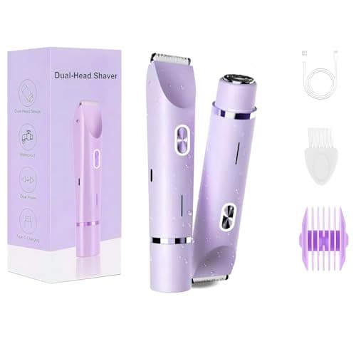 Bikini Trimmer Women 2-in-1 Dual Head Shaver, Lady Shavers for Women Pubic Hair with Dual Floating Blades, USB-C Waterproof Intimate Hair Removal for Face Underarm Legs Body (Purple)
