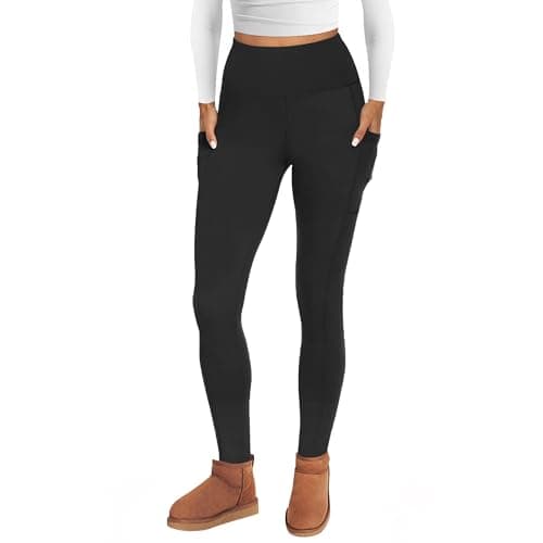 AMIYOYO Thermal Leggings Women with Pockets Black Fleece Lined Leggings