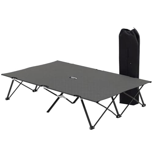 Outsunny Double Camping Bed Foldable Cot Sunbed w/Carry Bag Charcoal Grey