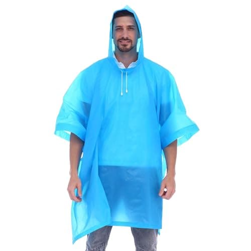 Aolegoo 2 pack of Rain Ponchos, Portable Adults Waterproof Ponchos, Reusable raincoat with Hoods for Camping, Hiking Travel, Amusement Parks, Festival Mac (Blue)