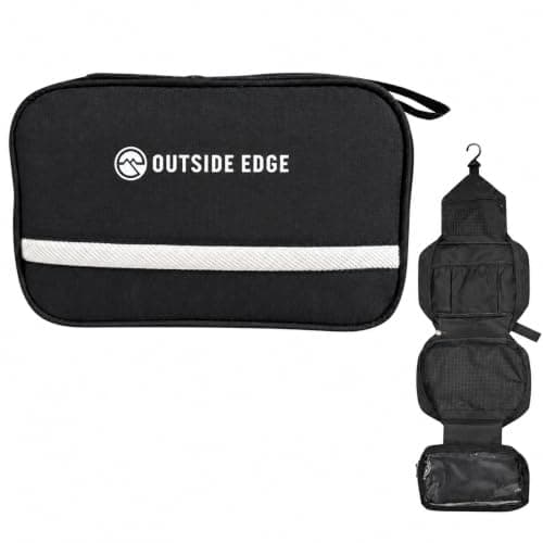 Outside Edge Mens Toiletry Bag – Hanging Travel Wash Bag with Hook, Waterproof Lightweight Ripstop PU Toiletry Organiser for Gym, Travel, Shaving & Bathroom Essentials
