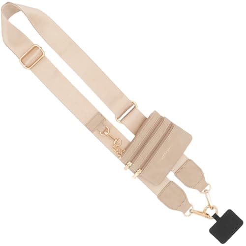 Save the Girls Clip & Go Phone Lanyard Crossbody Strap with Wallet, Taupe