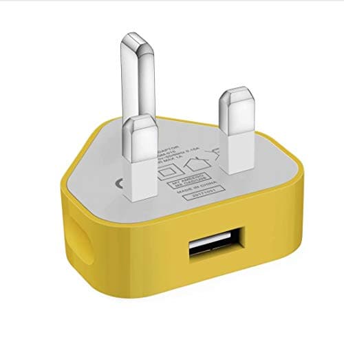 USB Compact Universal UK Mains Charger 1000 mAh CE Approved Adapter Cable Compatible with Mobile Phones iPhone 5 6 7 8 X iPod/Samsung Galaxy S2 3.4 S5 S6 S7 S8 S9/Smart phones/Media devices (Yellow)