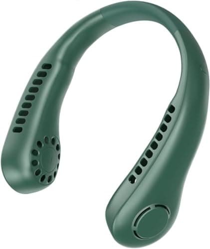 Portable Neck Fan, USB Bladeless Mini Fan with 360°Airflow, Cooling Summer Vaneless Hanging Neck Fans Three-speeds Change for Home Office Travel Outdoor Sports (Green)