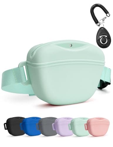 heouvo Dog Treat Pouch with Training Clicker, Upgrade Stronger Magnetic Closure to Avoid Spilling, 1.67 Cup Silicone Treat Bag Fanny Pack with Waist Belt for Pet Training Walking (Sprout Green)