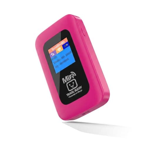 TravelBuddy Mifi Router (Includes 1GB Data) - NEW 4G MiFi with Global Multi-Network SIM Card. Connects to Vodafone, EE, O2 and Three in The UK, No Blackspots, PAYG Online Top Up, No Contract (Pink)