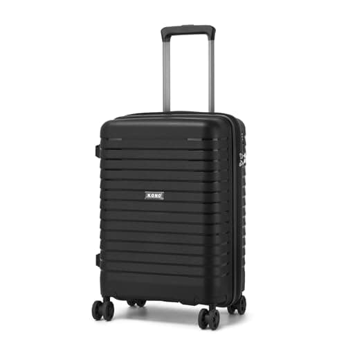 Kono 20 Inch Expandable Cabin Suitcase with Cup Holder & Side Hook, Lightweight PP Hard Shell Carry On Luggage for Short Trips, Airline Approved Small Travel Case (Black)