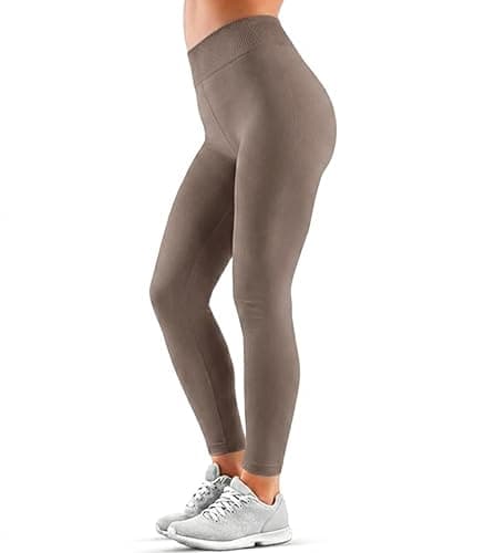 LUXY LINE LIMITED Women's High Waisted Fleece Lined Leggings, Thermal Tummy Control Yoga Pants for Gym, Workout (UK, Numeric, 8, 10, Regular, Regular, Beige)