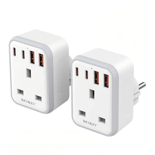 UK to European Plug Adapter with USB-C Europe Multi Travel Charger, 2 Pack