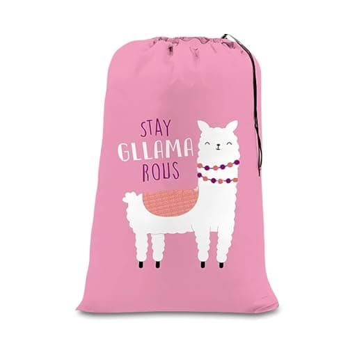 flintronic Extra Large Laundry Bag, 61×91cm Foldable Storage Bag, Dirty Clothes Bags, with Drawstring Closure, Durable Rip-Stop, Convenient, for Travel/Bathroom/Bedroom/Dormitory-Pink Lamb