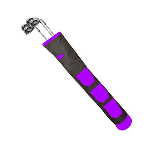 YNR Pencil Golf Club Ball Bags - Three Pockets, H-34 Inch D-5 Golf Bag, Light Weight Equipment Bag Ideal for Golf Course, Pencil Golf Bag, Golf Bags for Men & Women | (Black Purple)